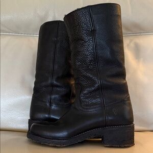 Frye Black Leather campus  Boots shearling lined sz 10